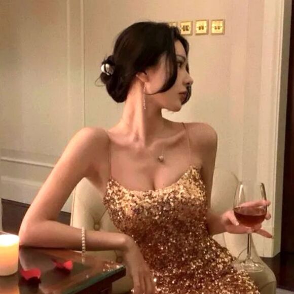 ZARA GOLD SEQUIN KNIT SLIP DRESS bloggers favorite - Picture 5 of 16